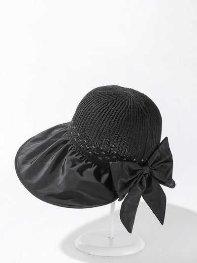 Women Summer Casual Knitted Spliced Bowknot Sunproof Hat
