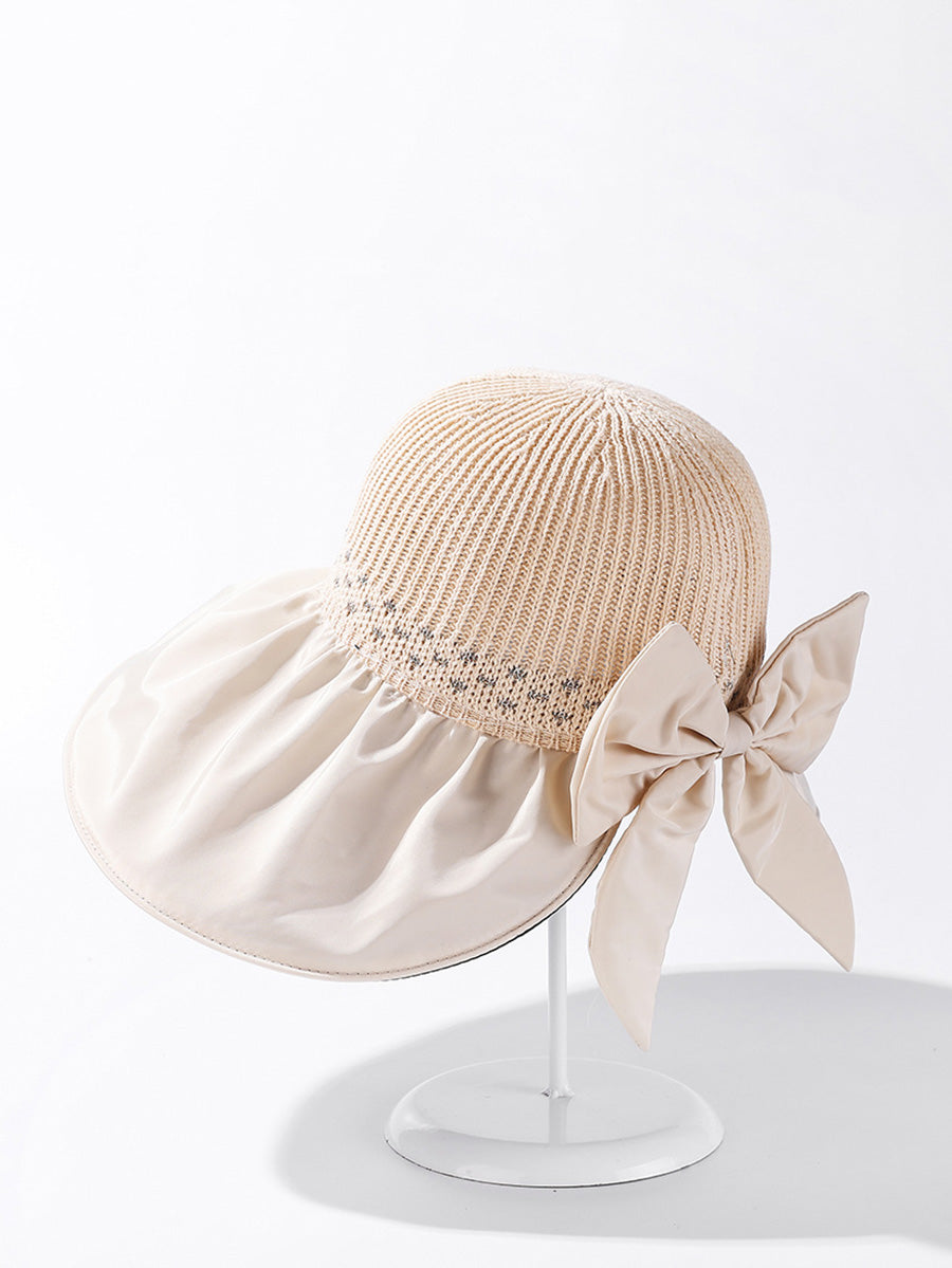 Women Summer Casual Knitted Spliced Bowknot Sunproof Hat