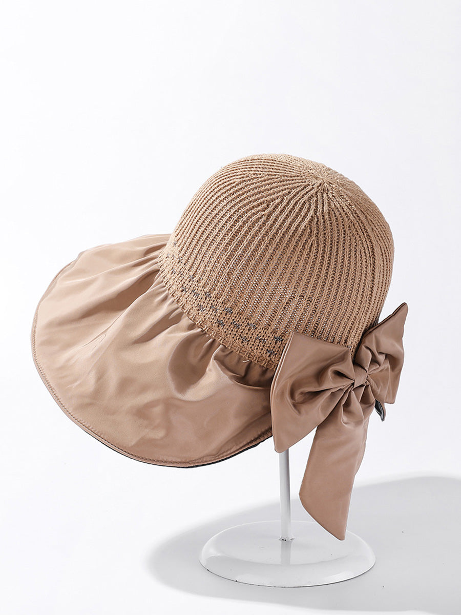 Women Summer Casual Knitted Spliced Bowknot Sunproof Hat