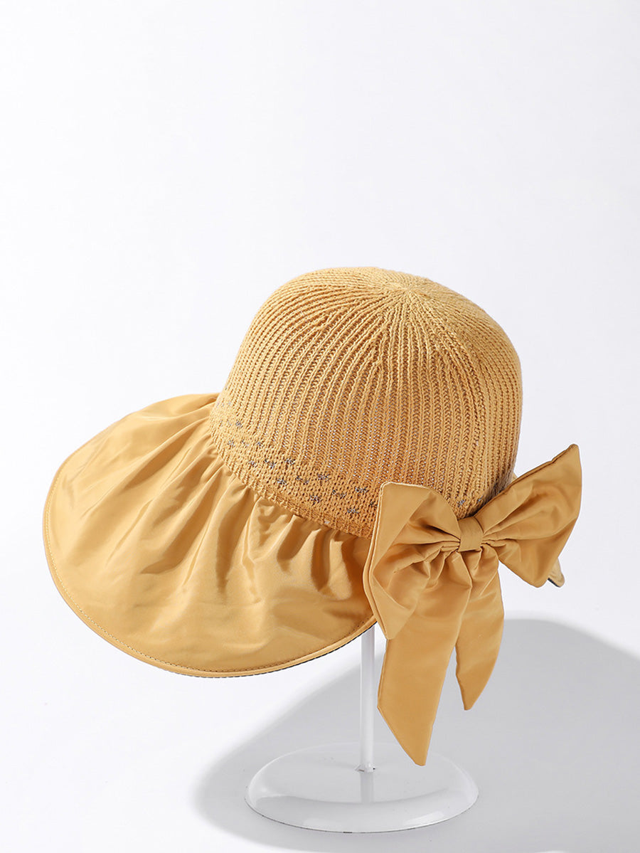 Women Summer Casual Knitted Spliced Bowknot Sunproof Hat