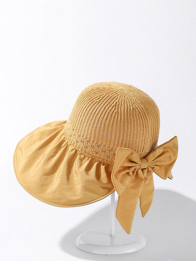 Women Summer Casual Knitted Spliced Bowknot Sunproof Hat