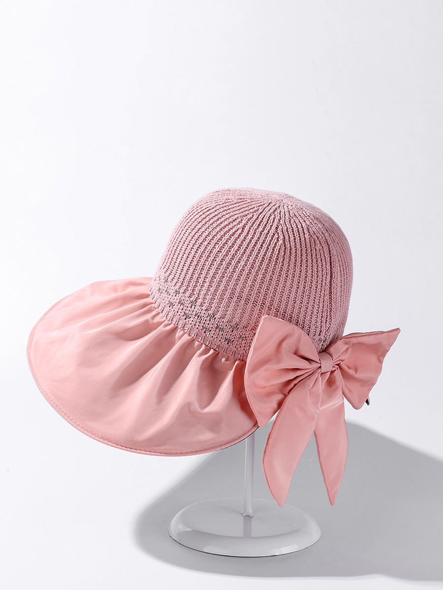 Women Summer Casual Knitted Spliced Bowknot Sunproof Hat