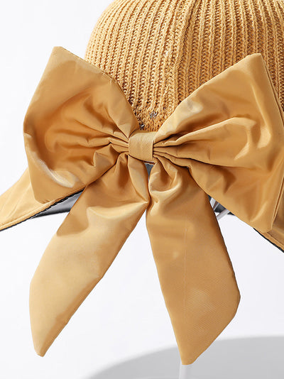 Women Summer Casual Knitted Spliced Bowknot Sunproof Hat