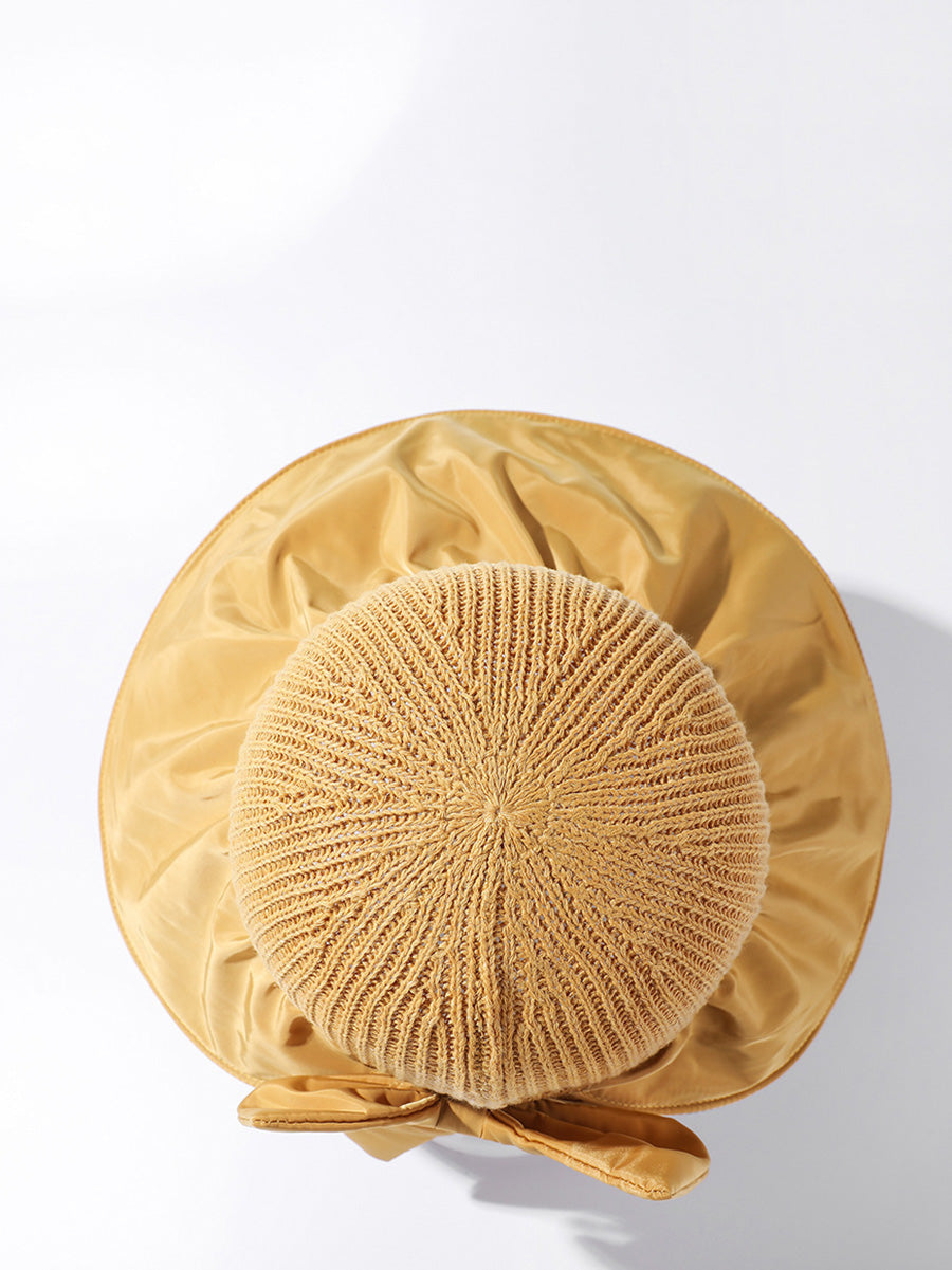 Women Summer Casual Knitted Spliced Bowknot Sunproof Hat