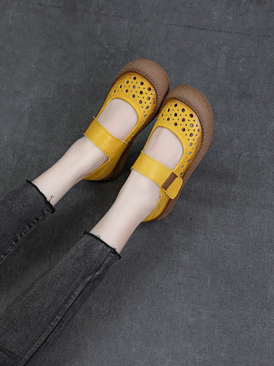 Women Vintage Summer Leather Hollow Out Flat Shoes