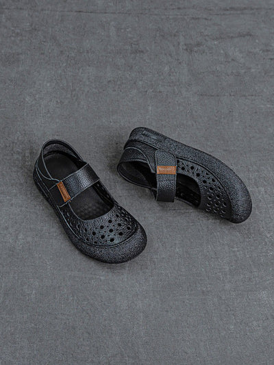 Women Vintage Summer Leather Hollow Out Flat Shoes