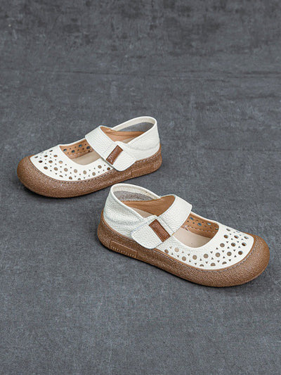 Women Vintage Summer Leather Hollow Out Flat Shoes
