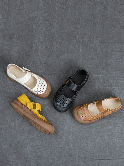 Women Vintage Summer Leather Hollow Out Flat Shoes