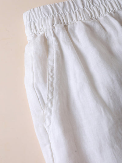 Women Summer Pure Color 100%Linen Wide-leg Cropped Pants