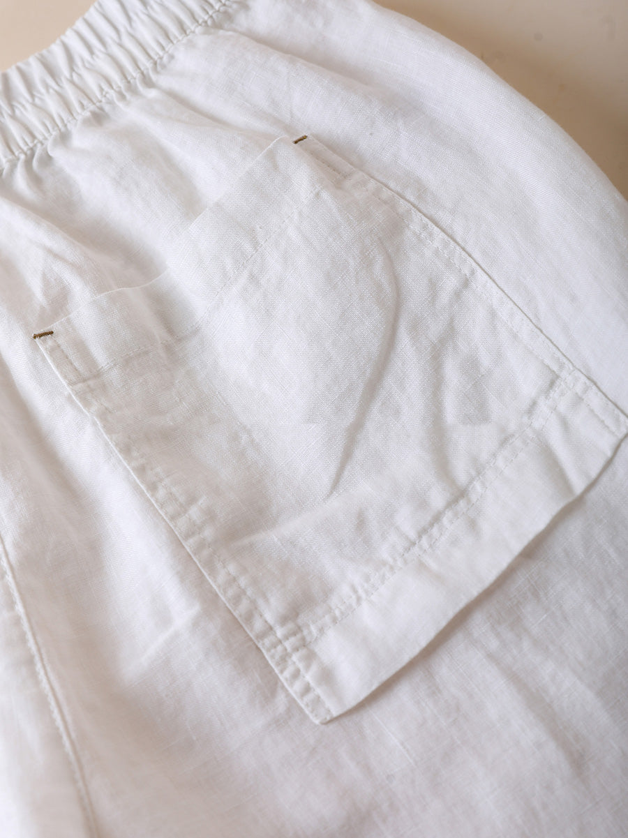 Women Summer Pure Color 100%Linen Wide-leg Cropped Pants