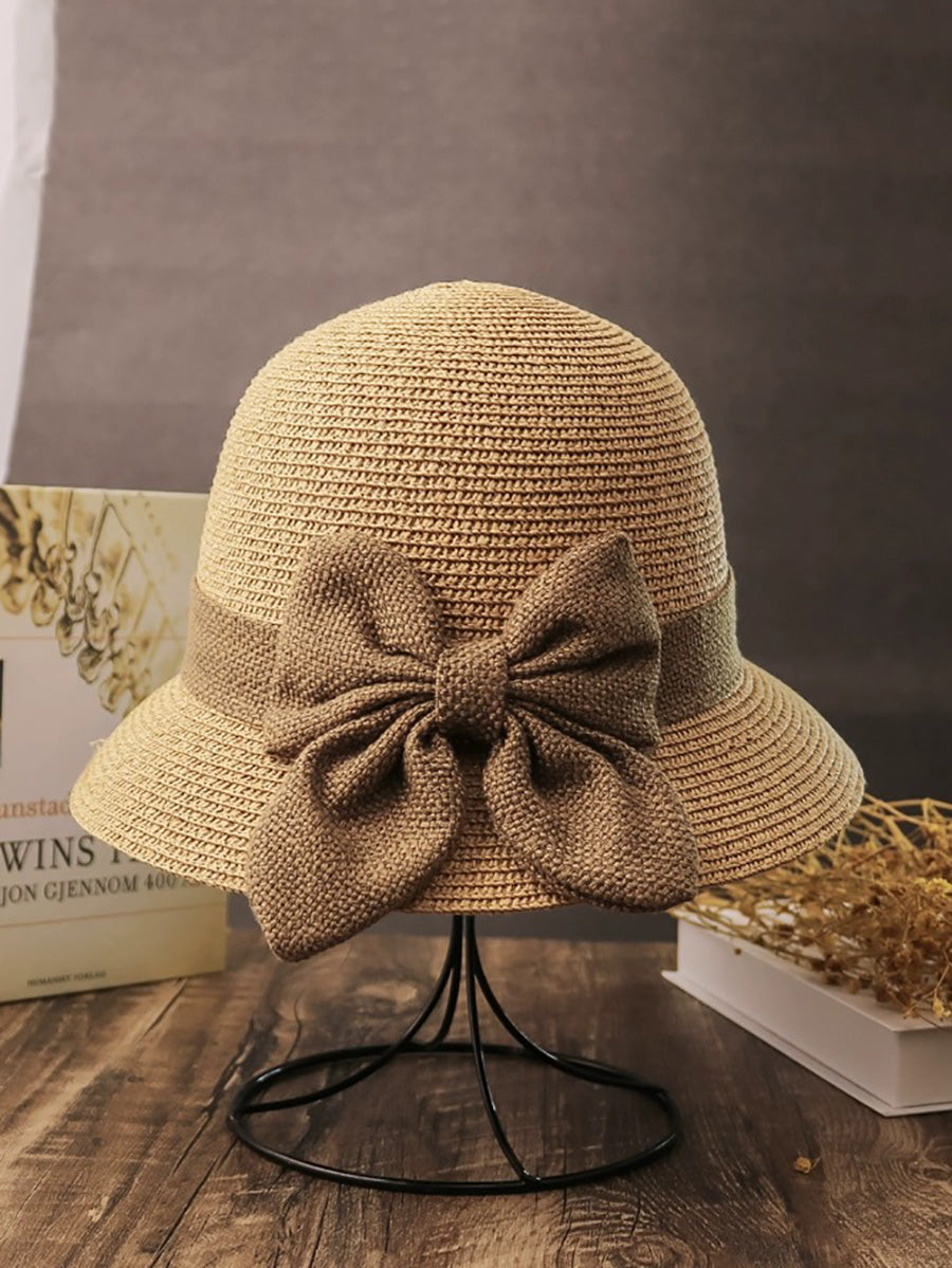 Women Artsy Summer Straw Weave Bowknot Sunproof Hat