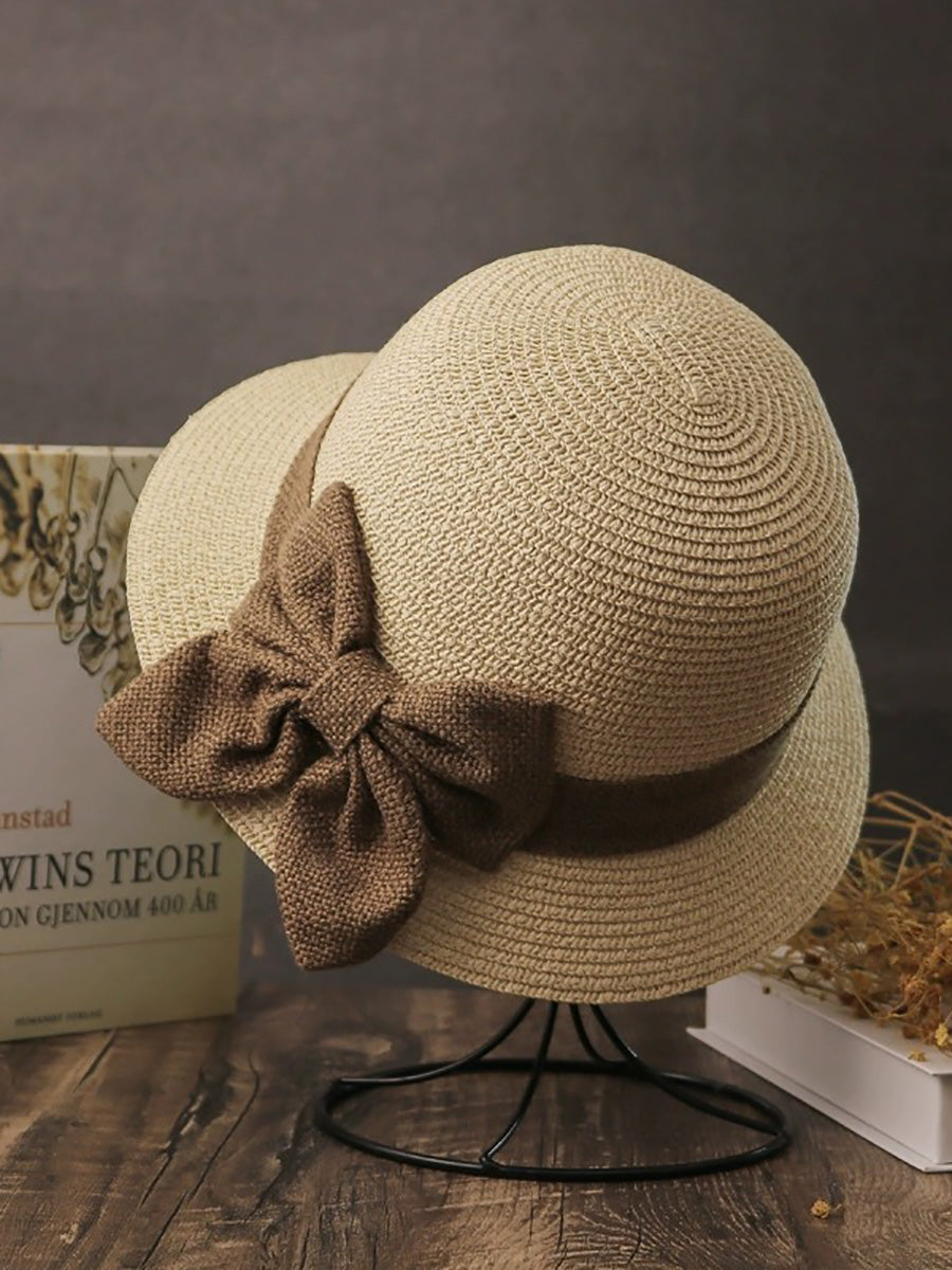 Women Artsy Summer Straw Weave Bowknot Sunproof Hat
