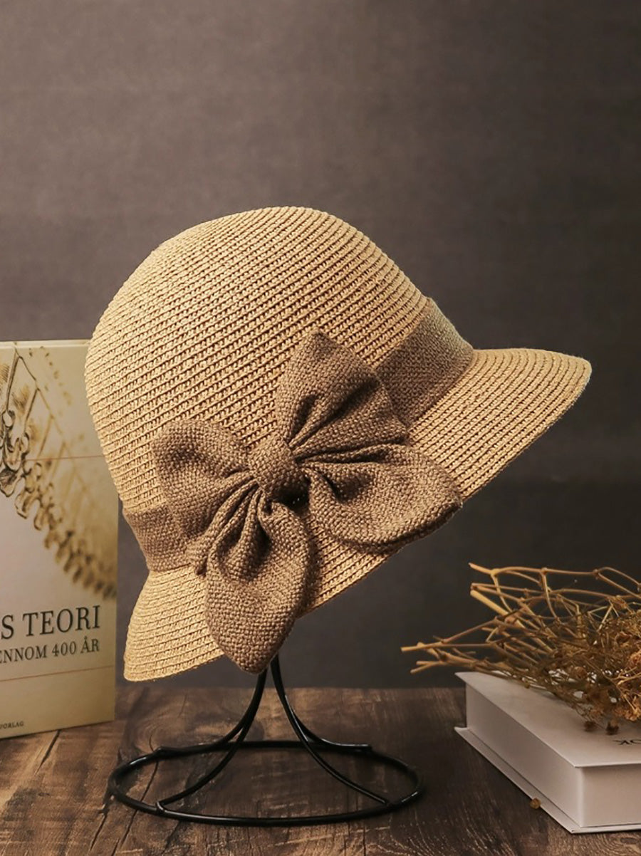 Women Artsy Summer Straw Weave Bowknot Sunproof Hat