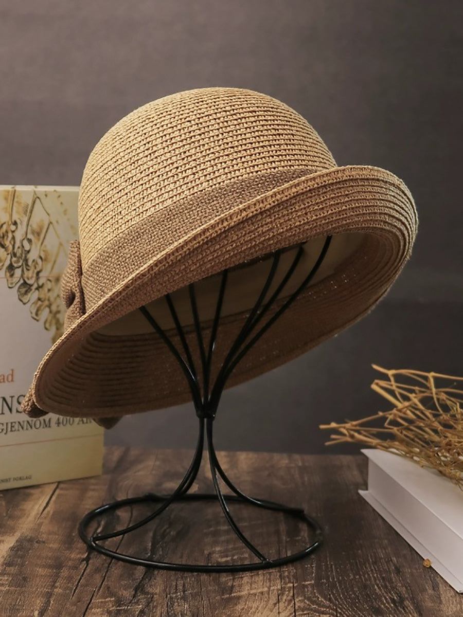 Women Artsy Summer Straw Weave Bowknot Sunproof Hat