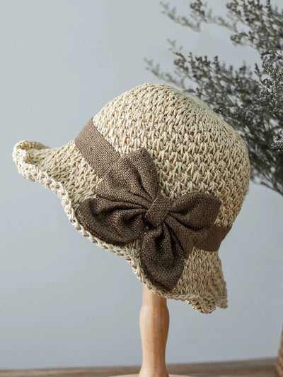 Women Artsy Summer Straw Weave Bowknot Sunproof Hat