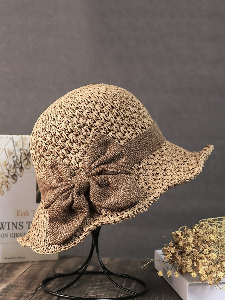 Women Artsy Summer Straw Weave Bowknot Sunproof Hat