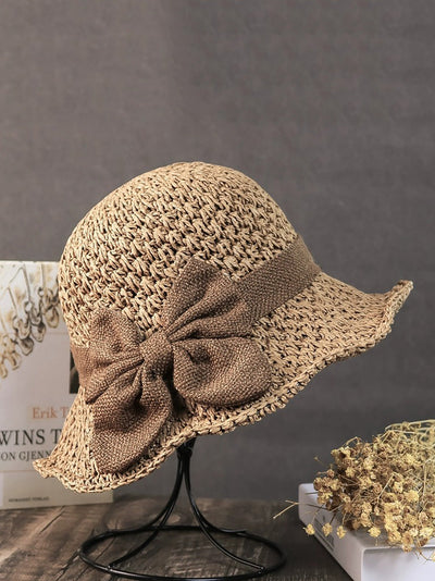 Women Artsy Summer Straw Weave Bowknot Sunproof Hat