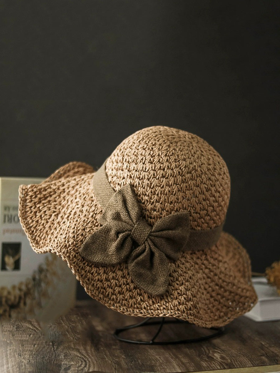 Women Artsy Summer Straw Weave Bowknot Sunproof Hat
