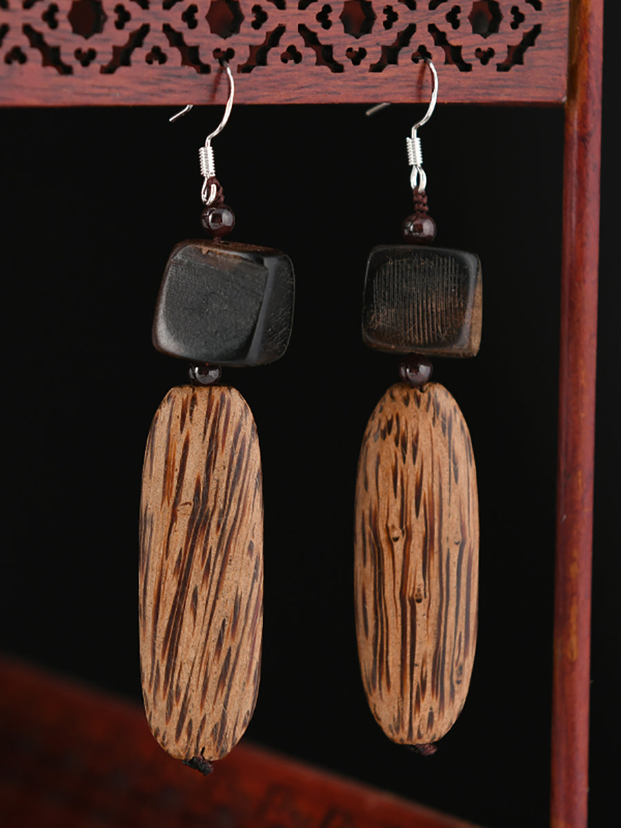 Women Vintage Wood Flower Earrings