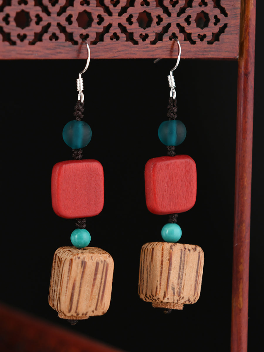 Women Vintage Wood Flower Earrings