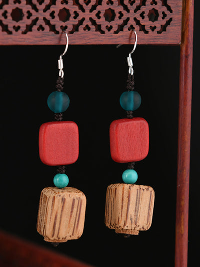 Women Vintage Wood Flower Earrings