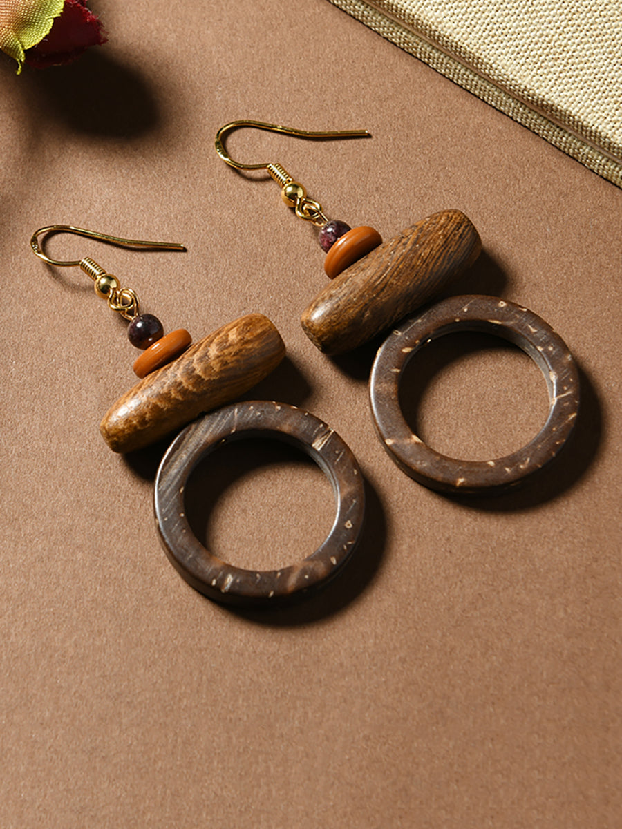 Women Vintage Wood Flower Earrings