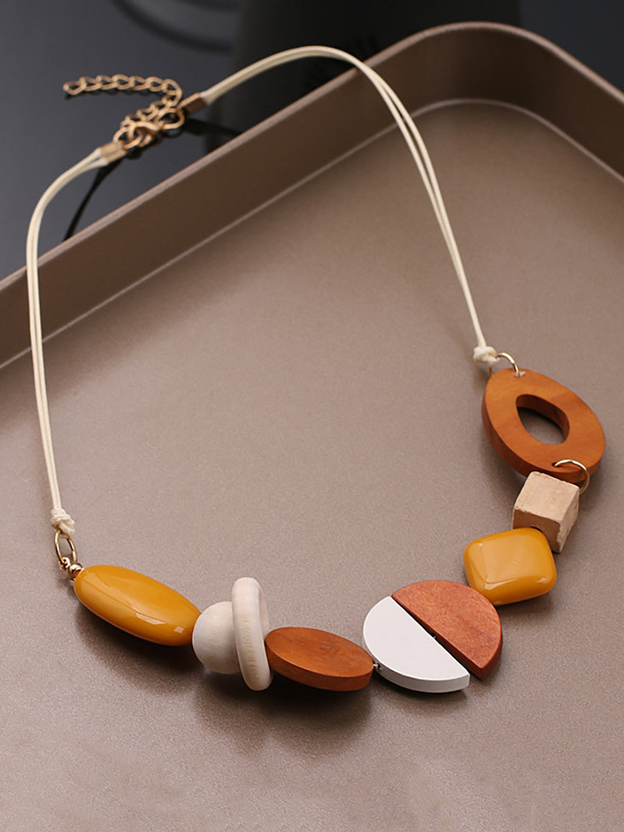 Women Casual Geometric Wood Resin Necklace