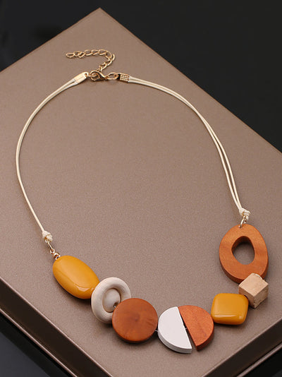 Women Casual Geometric Wood Resin Necklace