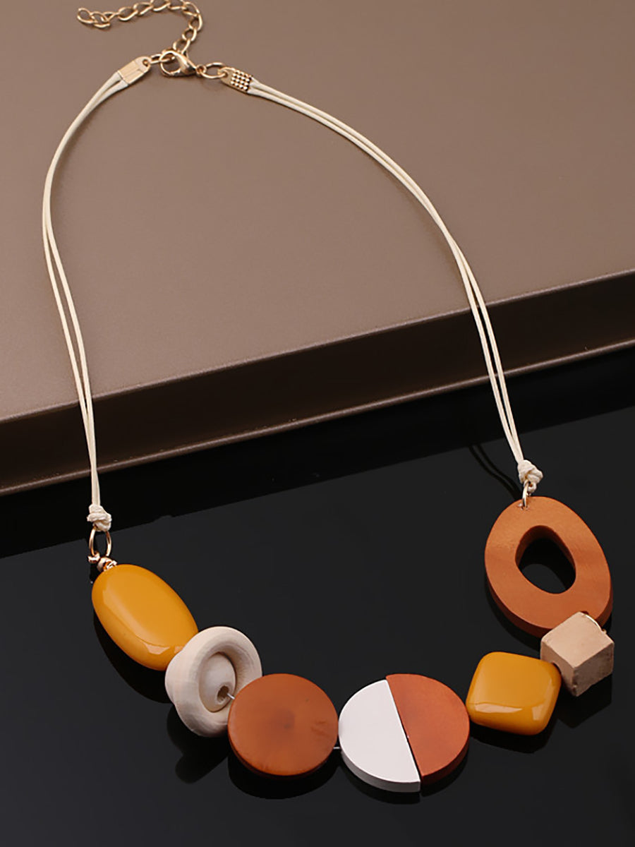 Women Casual Geometric Wood Resin Necklace