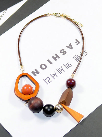 Women Fashion Colorblock Wood Acrylic Necklace