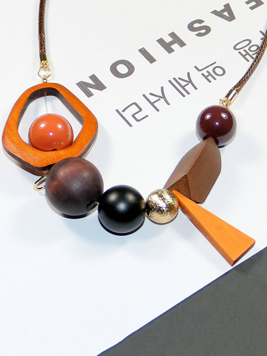 Women Fashion Colorblock Wood Acrylic Necklace