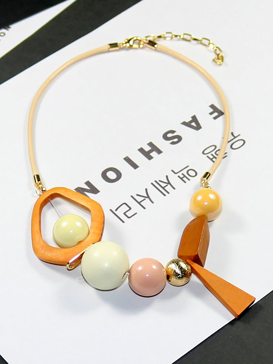Women Fashion Colorblock Wood Acrylic Necklace