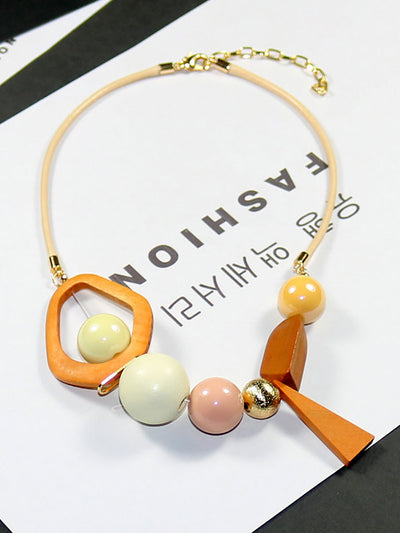 Women Fashion Colorblock Wood Acrylic Necklace