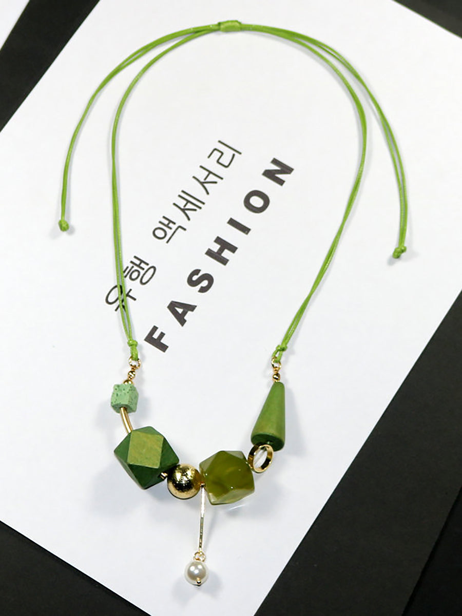 Women Artsy Wood Resin Copper Preal Necklace