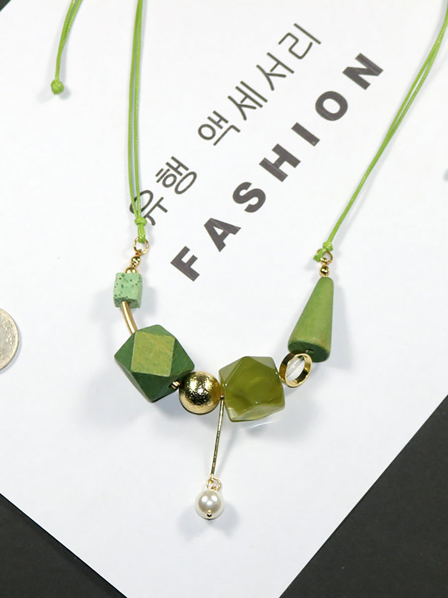 Women Artsy Wood Resin Copper Preal Necklace