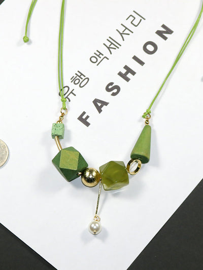 Women Artsy Wood Resin Copper Preal Necklace