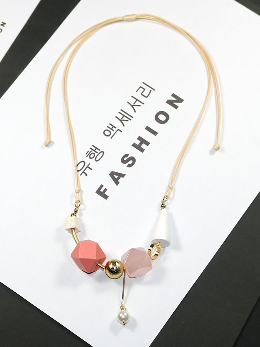 Women Artsy Wood Resin Copper Preal Necklace