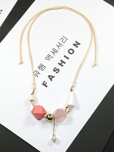 Women Artsy Wood Resin Copper Preal Necklace