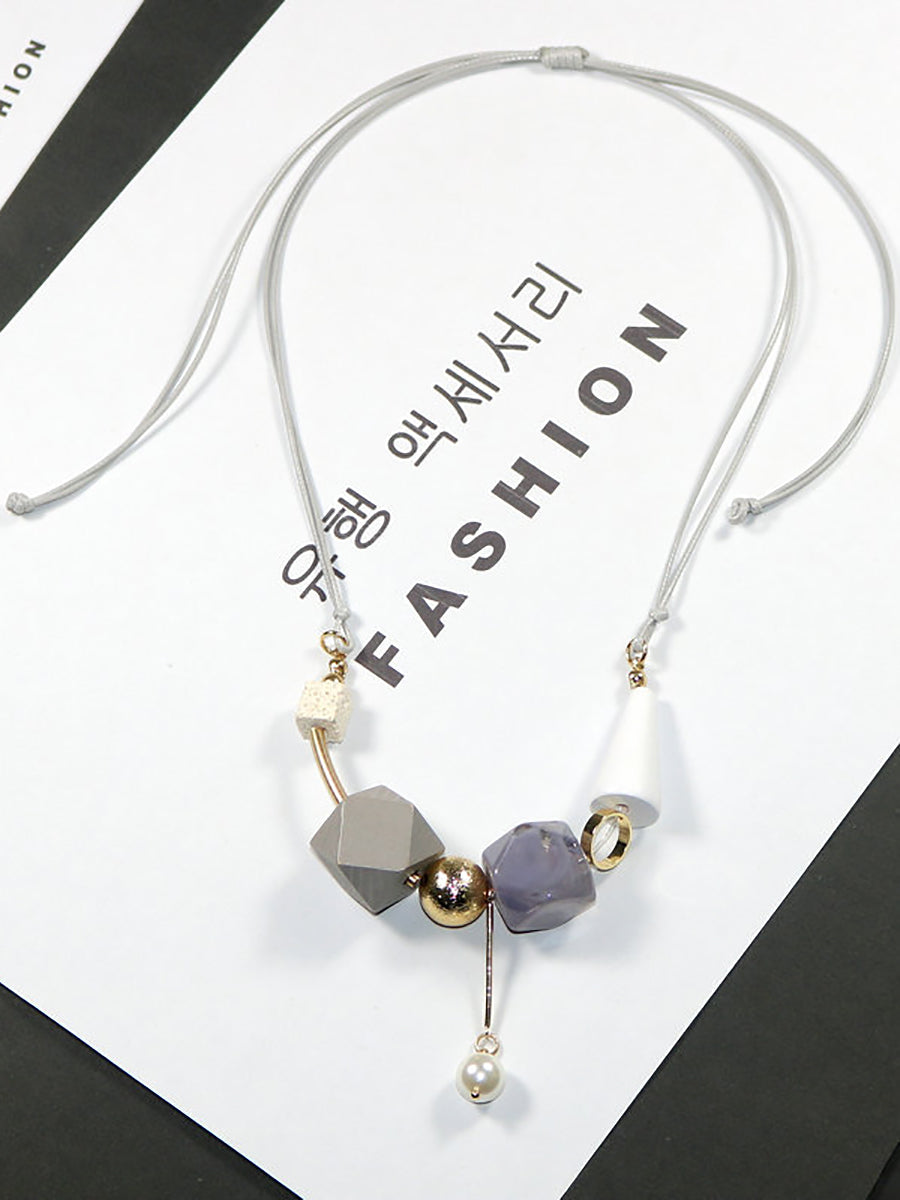 Women Artsy Wood Resin Copper Preal Necklace