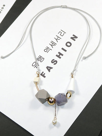 Women Artsy Wood Resin Copper Preal Necklace