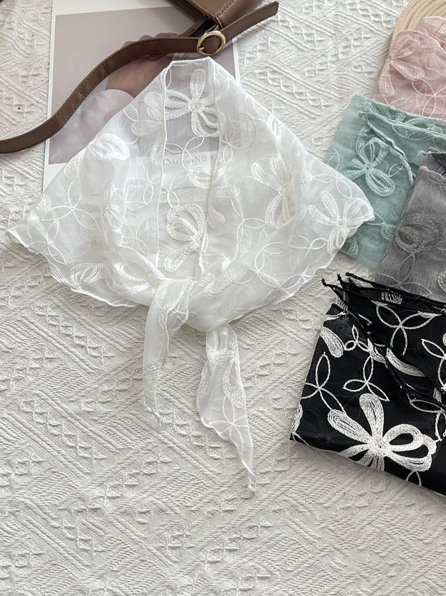 Women Artsy Bowknot Lace Triangle Scarf
