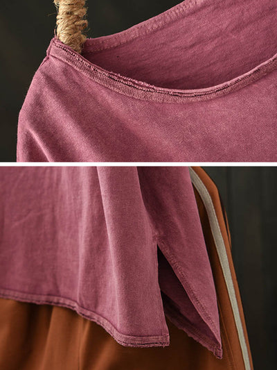 Women Summer Worn Pure Color O-Neck Cotton Shirt