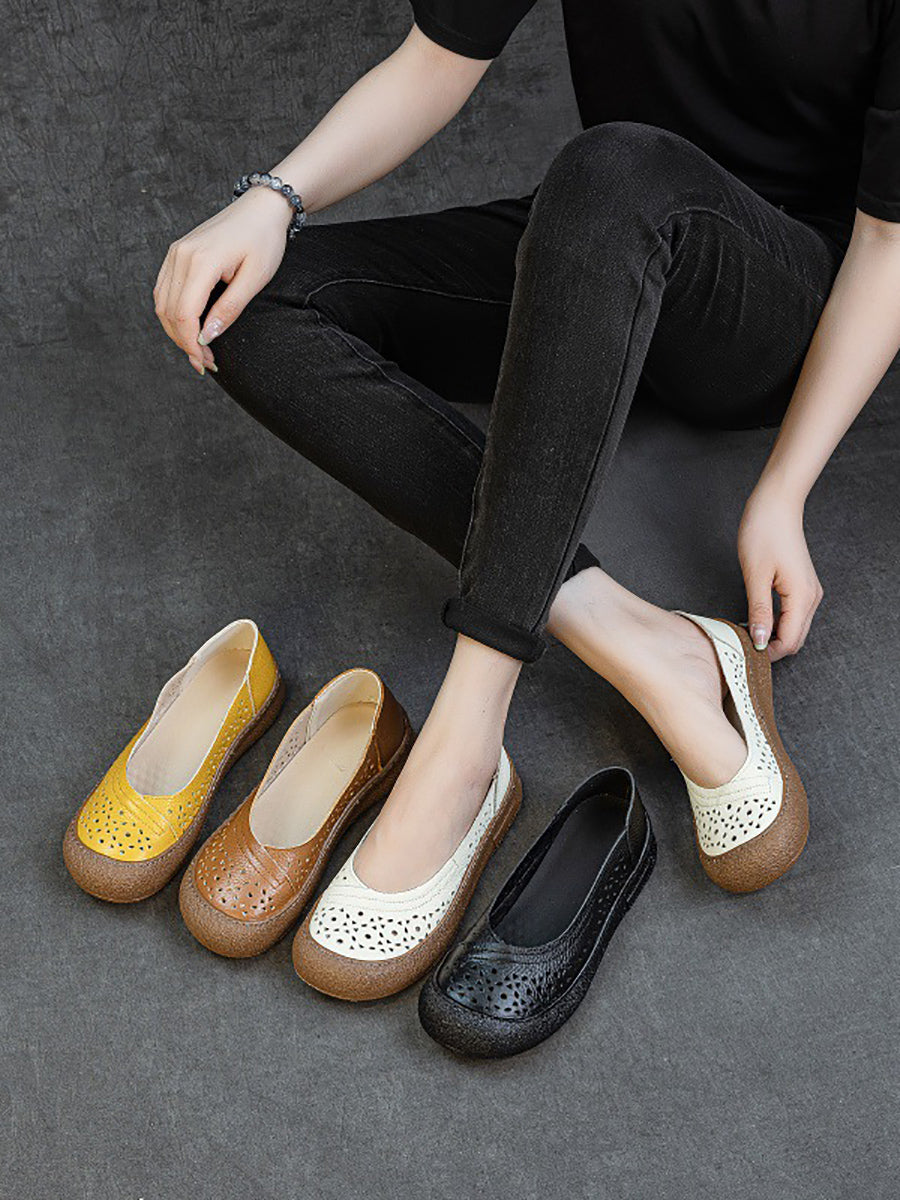 Women Summer Genuine Leather Hollow Out Shoes