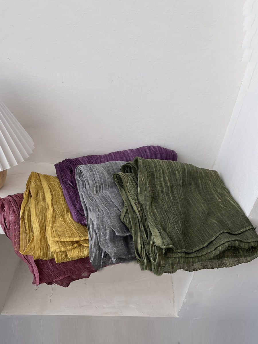 Women Retro Shirred Pure Color Shaw Scarf