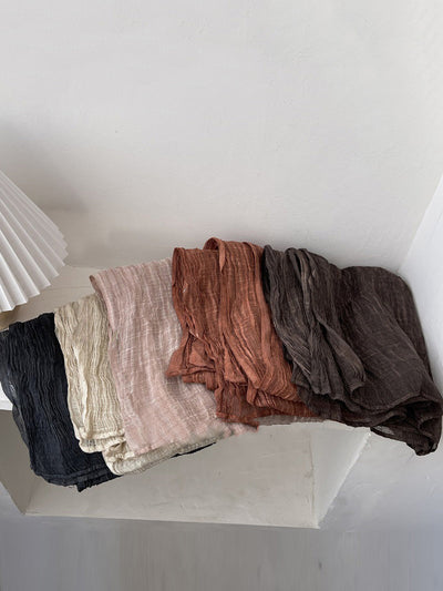 Women Retro Shirred Pure Color Shaw Scarf