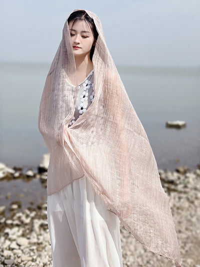 Women Retro Shirred Pure Color Shaw Scarf