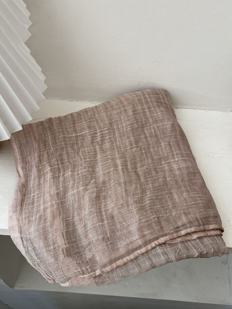 Women Retro Shirred Pure Color Shaw Scarf