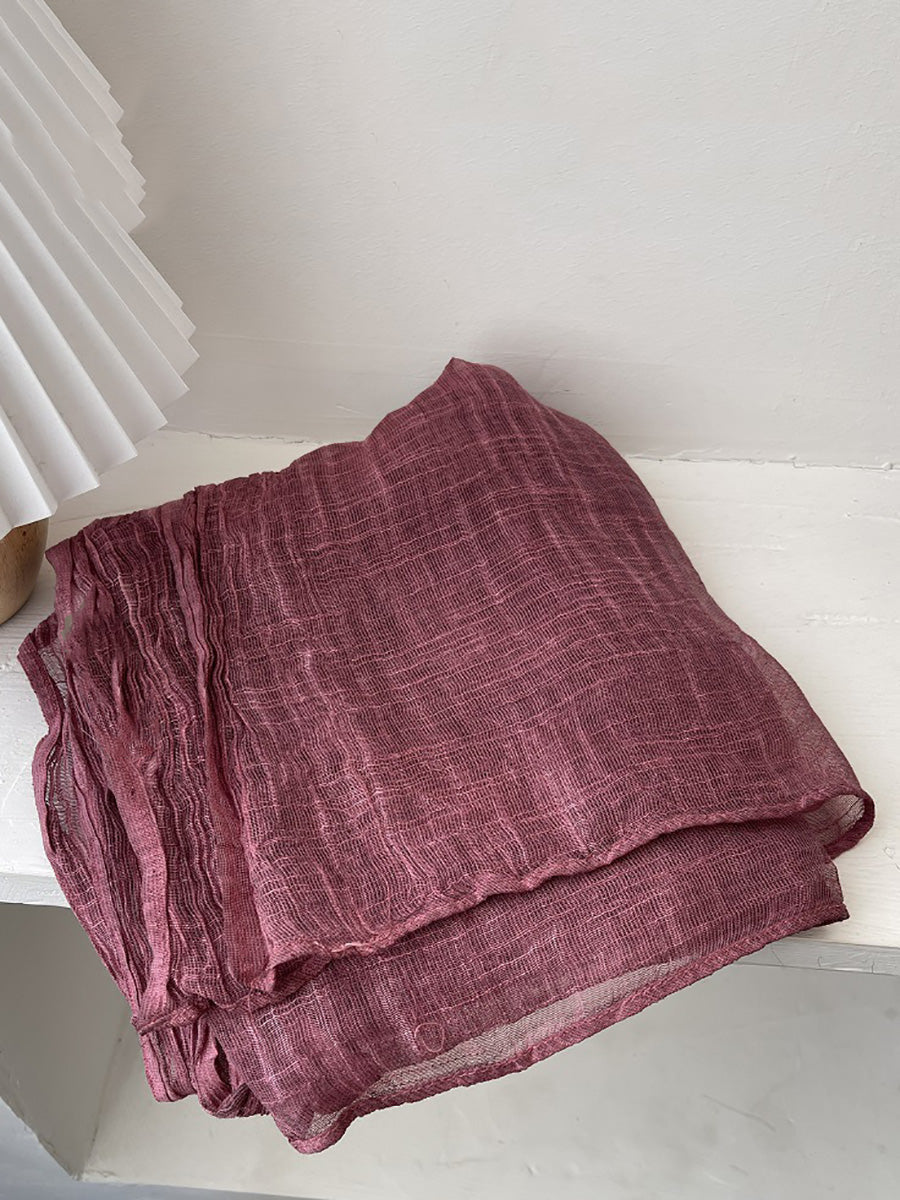Women Retro Shirred Pure Color Shaw Scarf