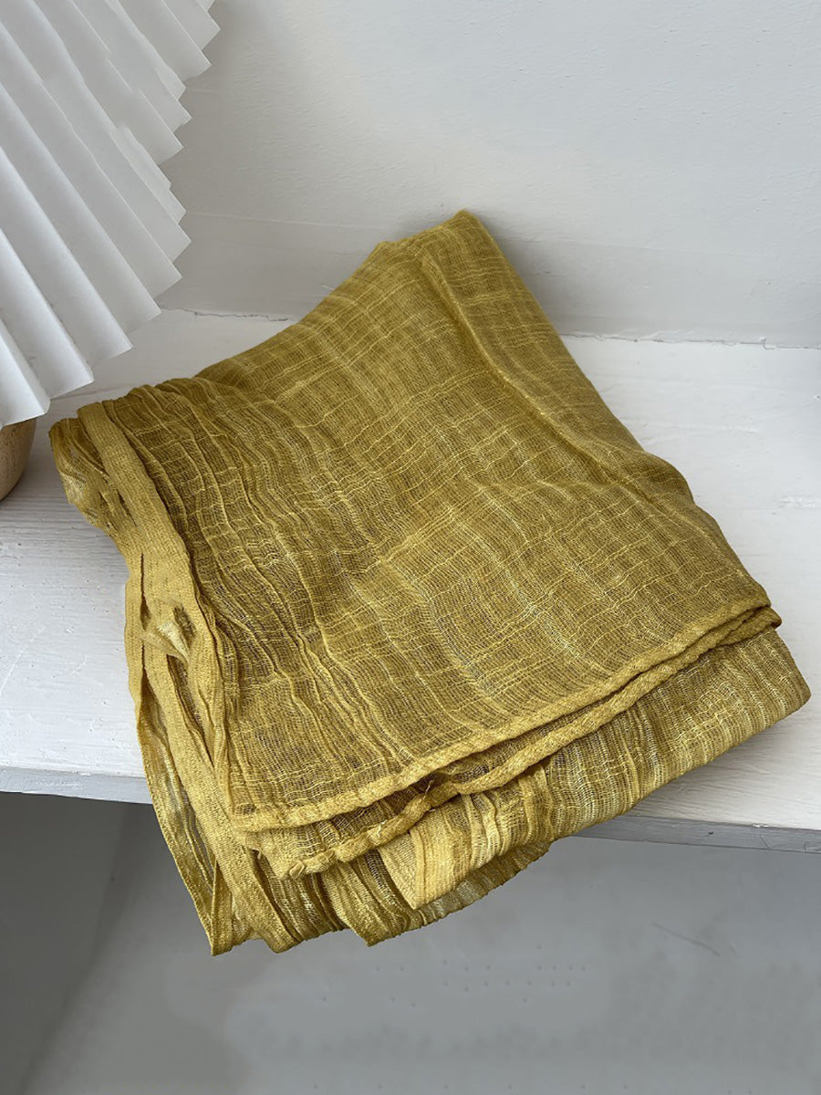 Women Retro Shirred Pure Color Shaw Scarf