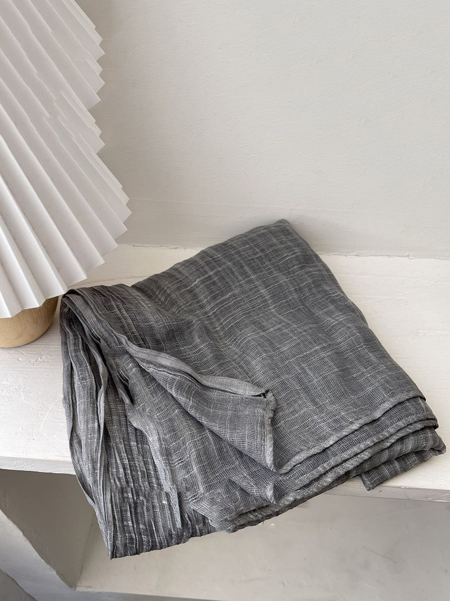 Women Retro Shirred Pure Color Shaw Scarf